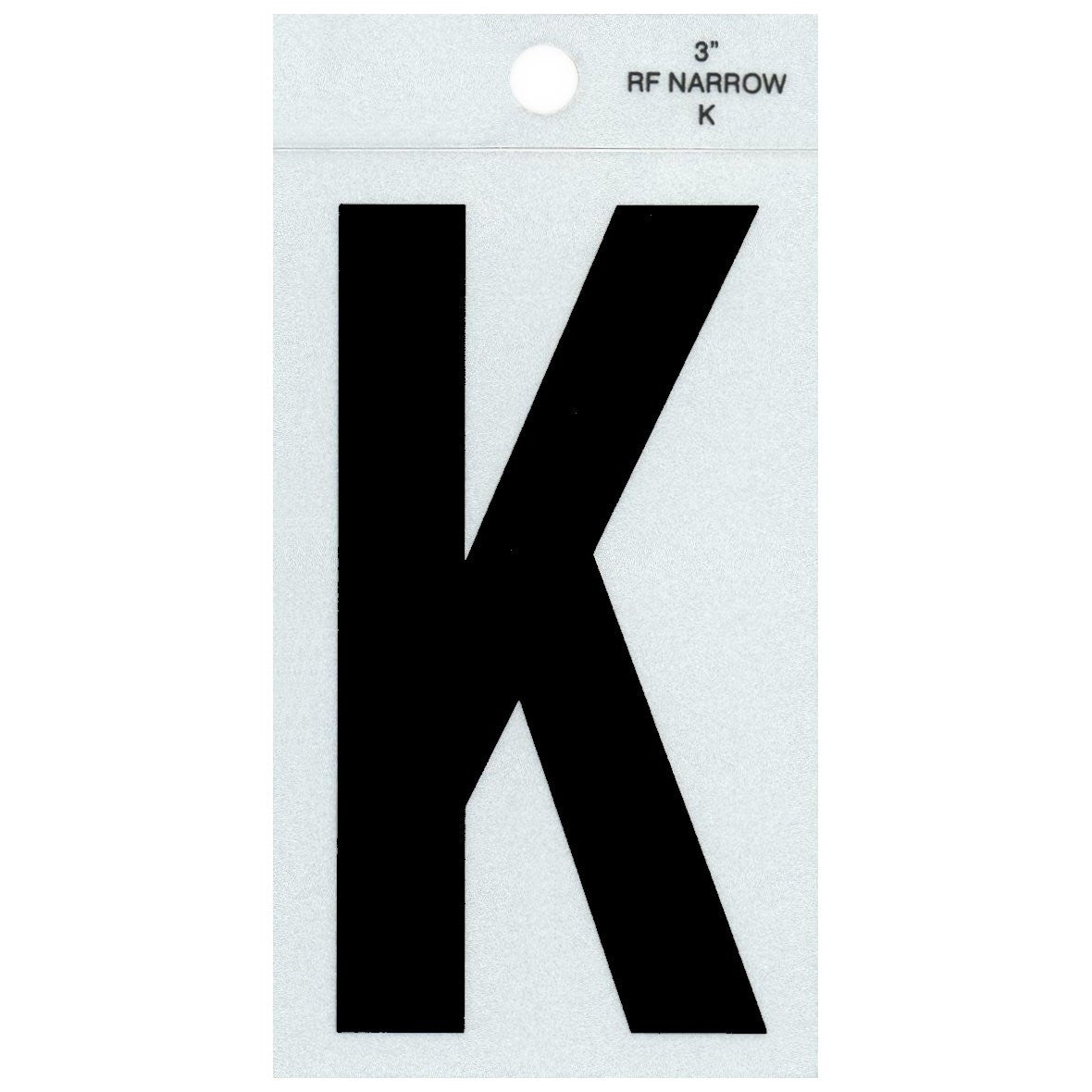 3" - K Straight Narrow Black Reflective Letters