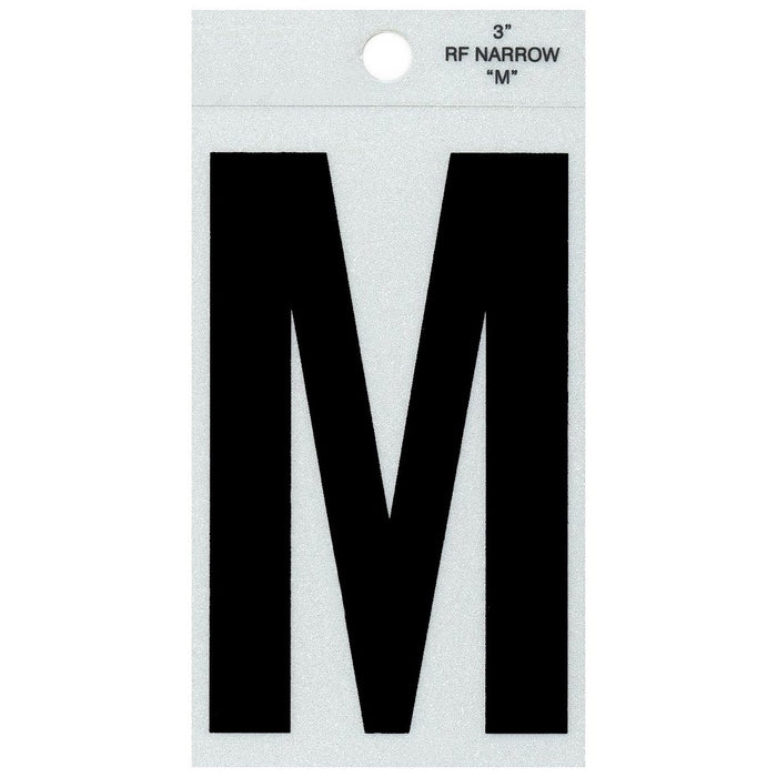3" - M Straight Narrow Black Reflective Letters