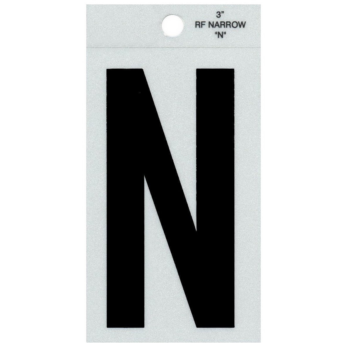 3" - N Straight Narrow Black Reflective Letters