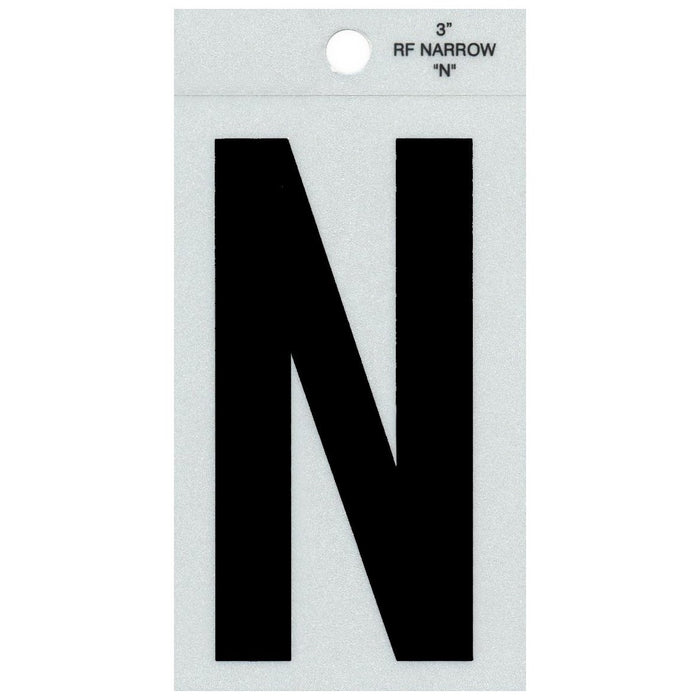 3" - N Straight Narrow Black Reflective Letters