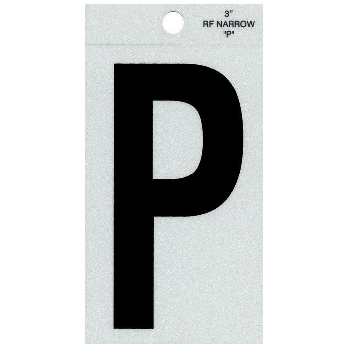 3" - P Straight Narrow Black Reflective Letters