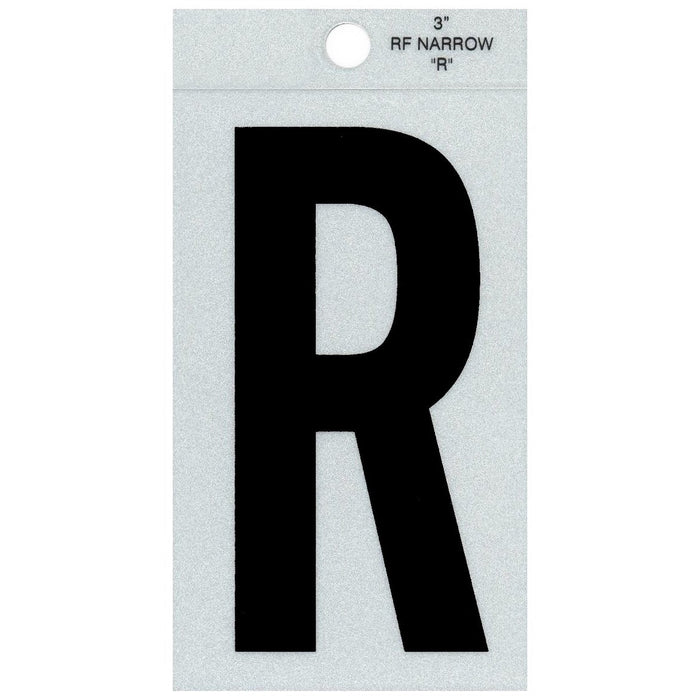 3" - R Straight Narrow Black Reflective Letters