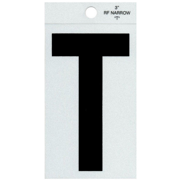 3" - T Straight Narrow Black Reflective Letters