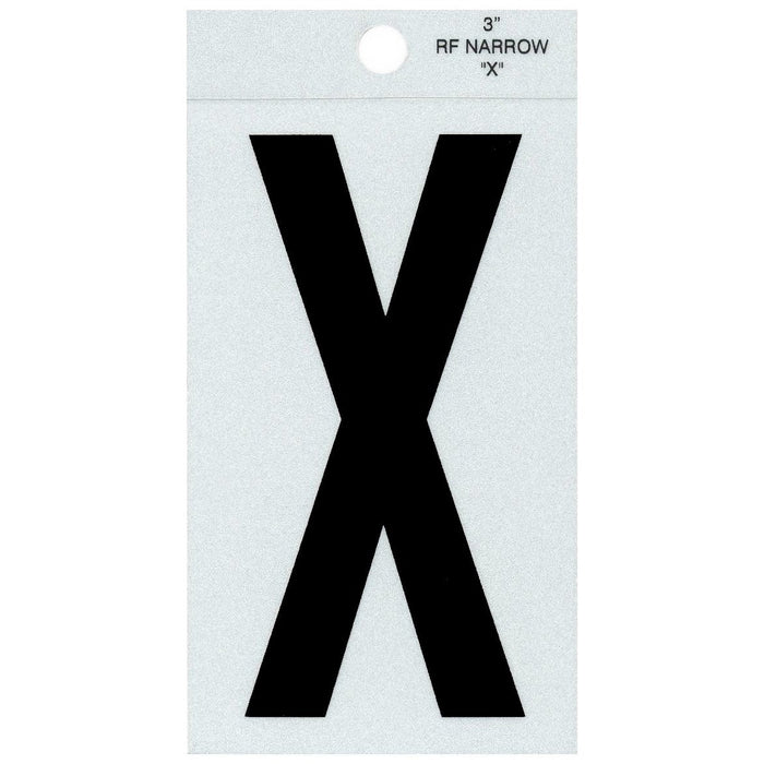 3" - X Straight Narrow Black Reflective Letters