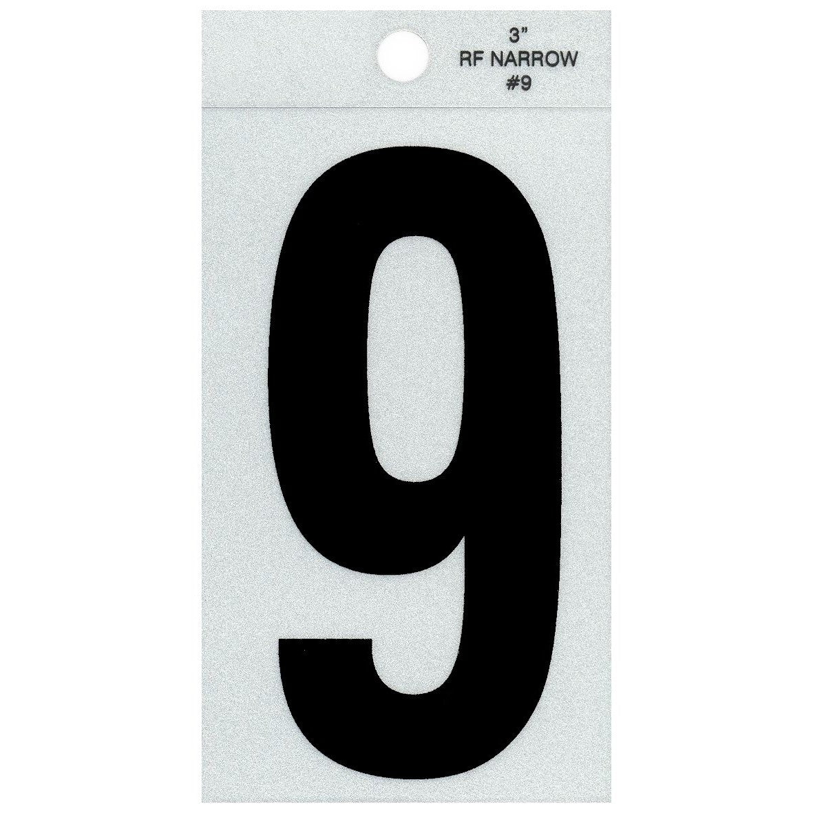 3" - 9 Straight Narrow Black Reflective Numbers