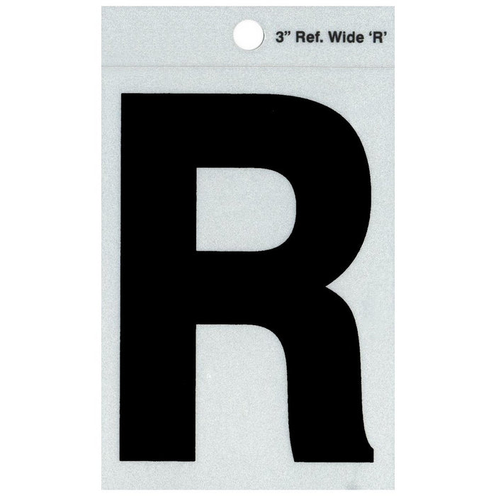 3" - R Straight Wide Black Reflective Letters
