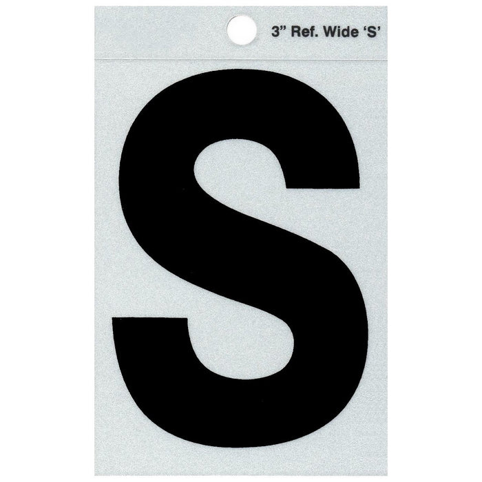 3" - S Straight Wide Black Reflective Letters