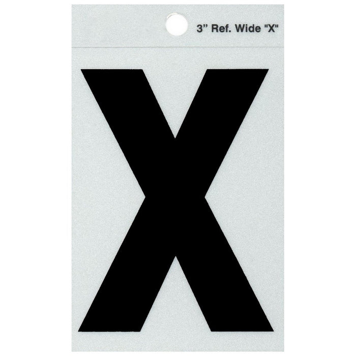 3" - X Straight Wide Black Reflective Letters