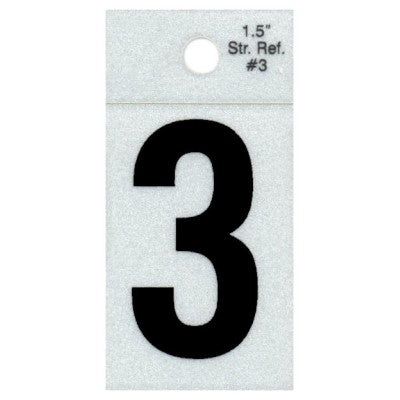 1.5" - 3 Straight Black Reflective Numbers