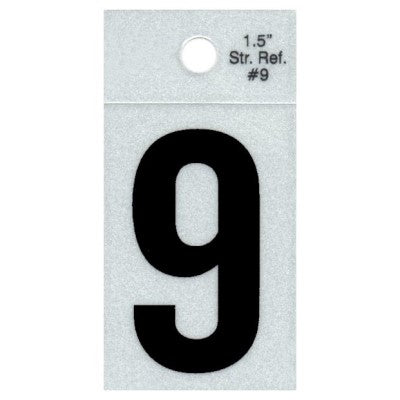 1.5" - 9 Straight Black Reflective Numbers