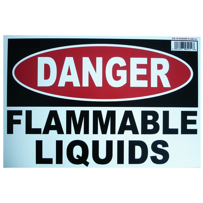 8" x 12" White Styrene Plastic "Danger Flammable Liquids" Signs