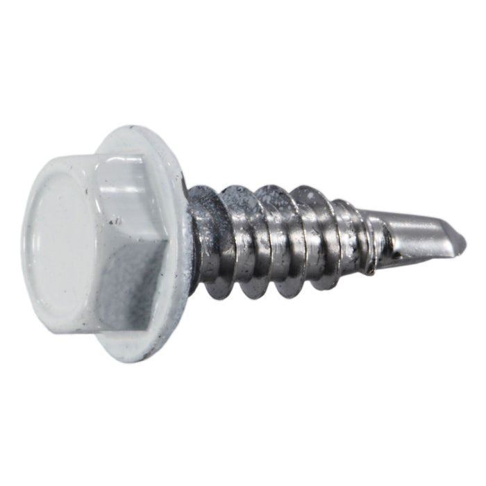 #8-18 x 1/2" White Painted 410 Stainless Steel Hex Washer Head Self-Drilling Screws