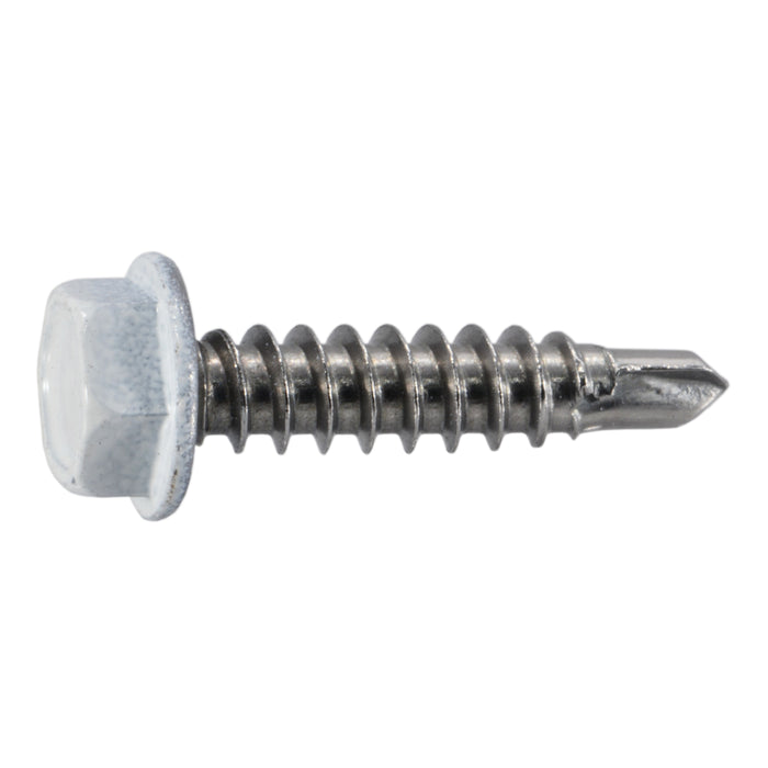 #8-18 x 3/4" White Painted 410 Stainless Steel Hex Washer Head Self-Drilling Screws