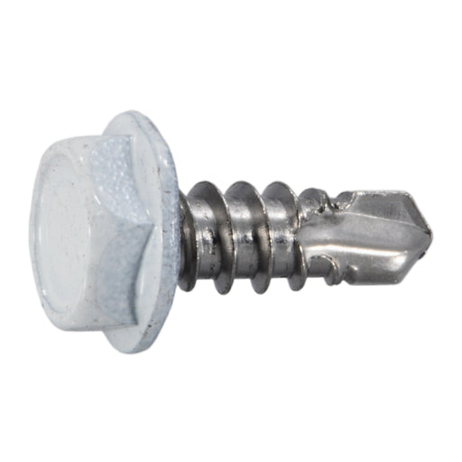 #10-16 x 1/2" White Painted 410 Stainless Steel Hex Washer Head Self-Drilling Screws