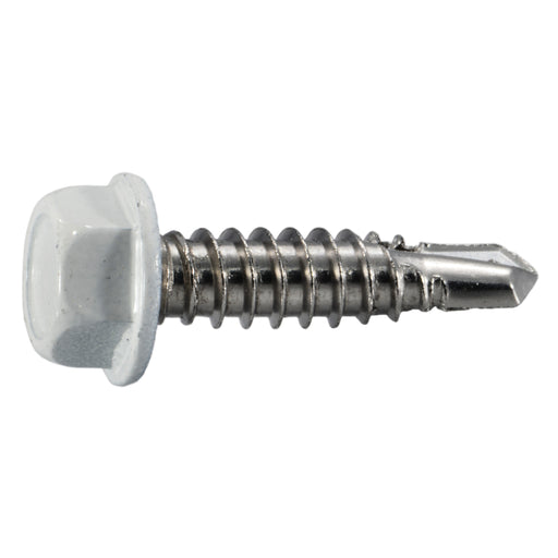 #14-13 x 1" White Painted 410 Stainless Steel Hex Washer Head Self-Drilling Screws