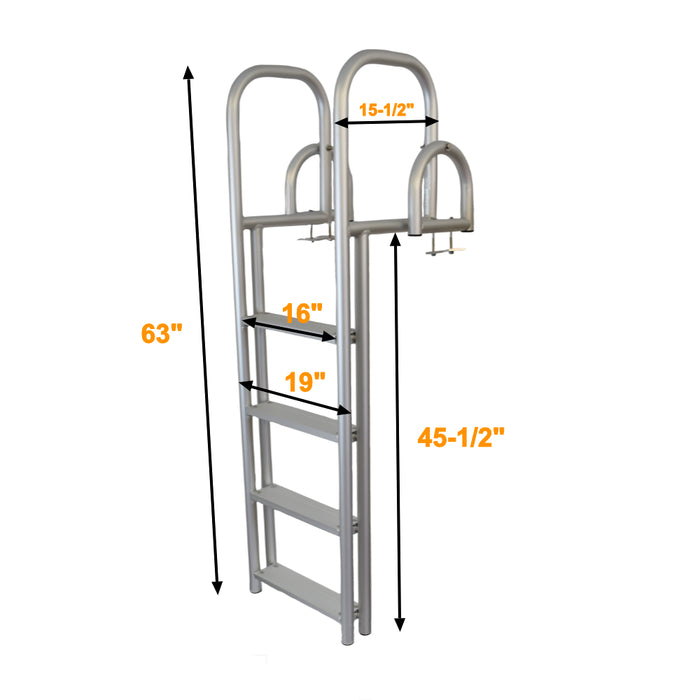 4 Step Heavy Duty Dock Ladder Anodized Aluminum Flip Up