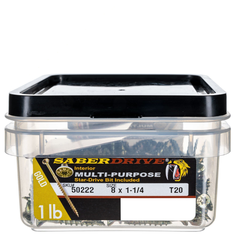 SaberDrive® T-25 Star Drive Gold Multi-Purpose Screws
