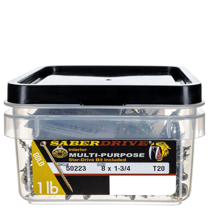8 x 1-3/4" Star Drive Gold SaberDrive® Multi-Purpose Screws 1 lb. Tub (175 pcs.)