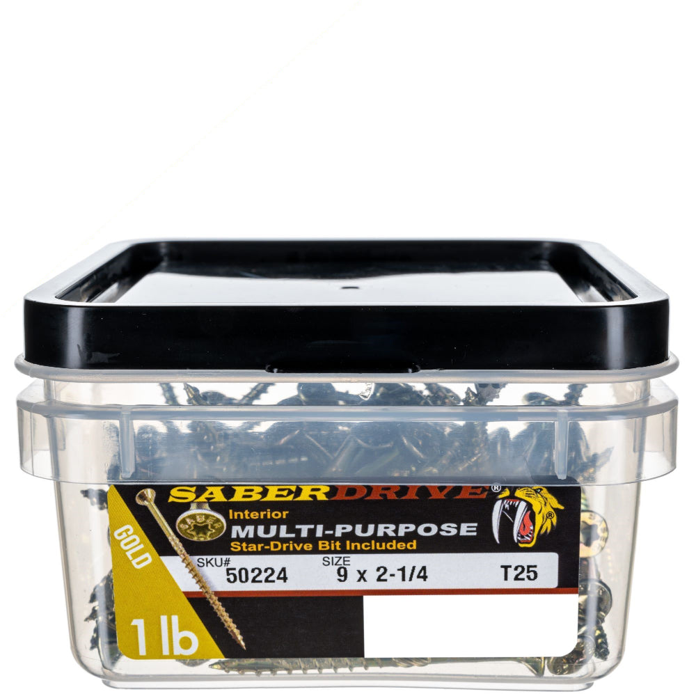 SaberDrive® T-25 Star Drive Gold Multi-Purpose Screws
