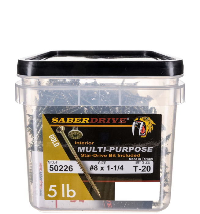 8 x 1-1/4" Star Drive Gold SaberDrive® Multi-Purpose Screws 5 lb. Tub (1220 pcs.)