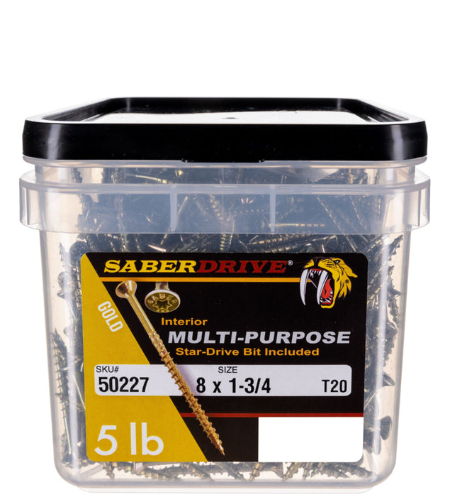 8 x 1-3/4" Star Drive Gold SaberDrive® Multi-Purpose Screws 5 lb. Tub (877 pcs.)