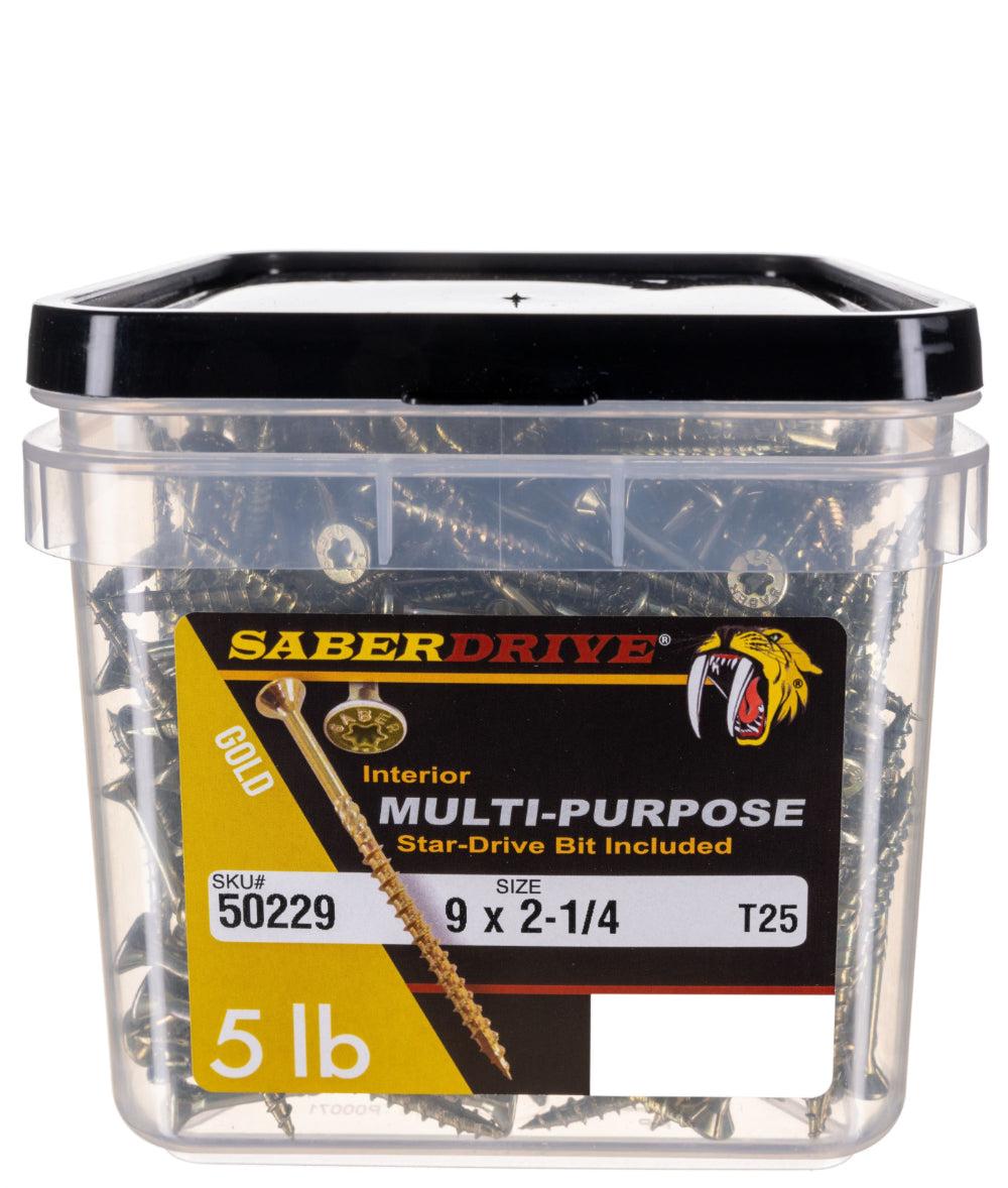 SaberDrive® T-25 Star Drive Gold Multi-Purpose Screws
