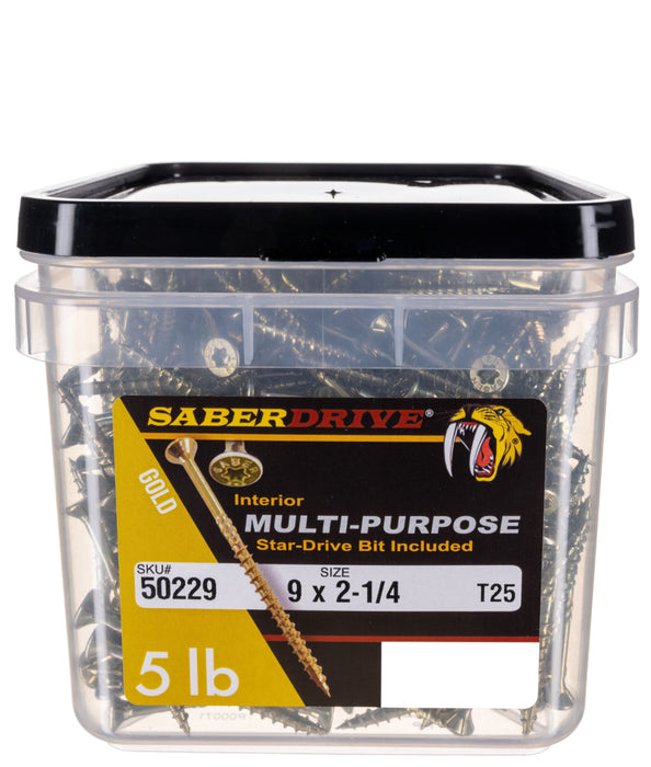 9 x 2-1/4" Star Drive Gold SaberDrive® Multi-Purpose Screws 5 lb. Tub (532 pcs.)