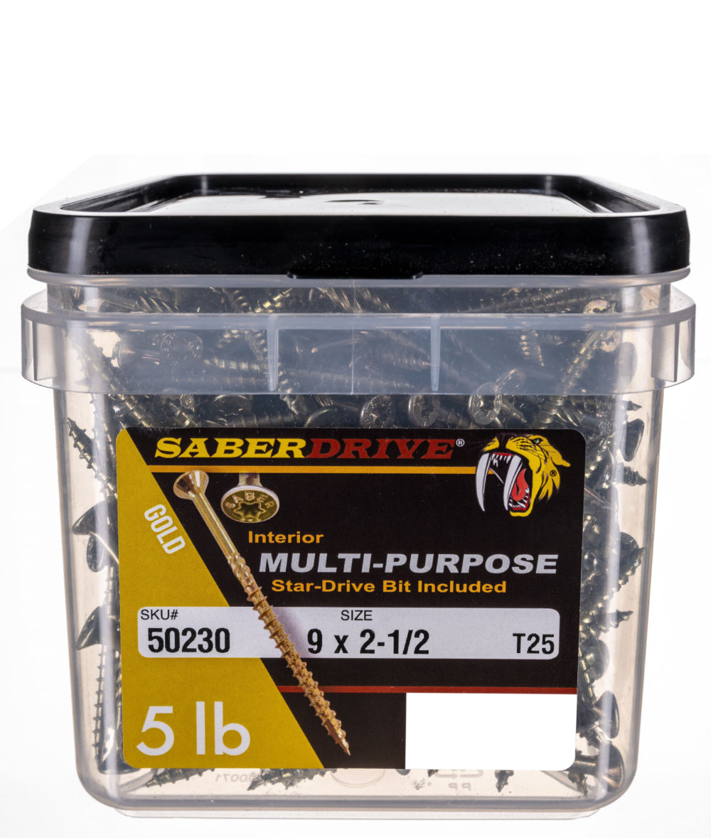 SaberDrive® T-25 Star Drive Gold Multi-Purpose Screws