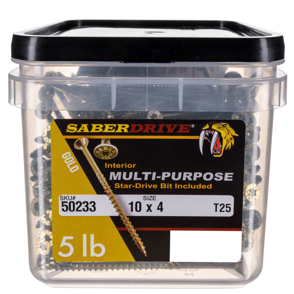SaberDrive® T-25 Star Drive Gold Multi-Purpose Screws