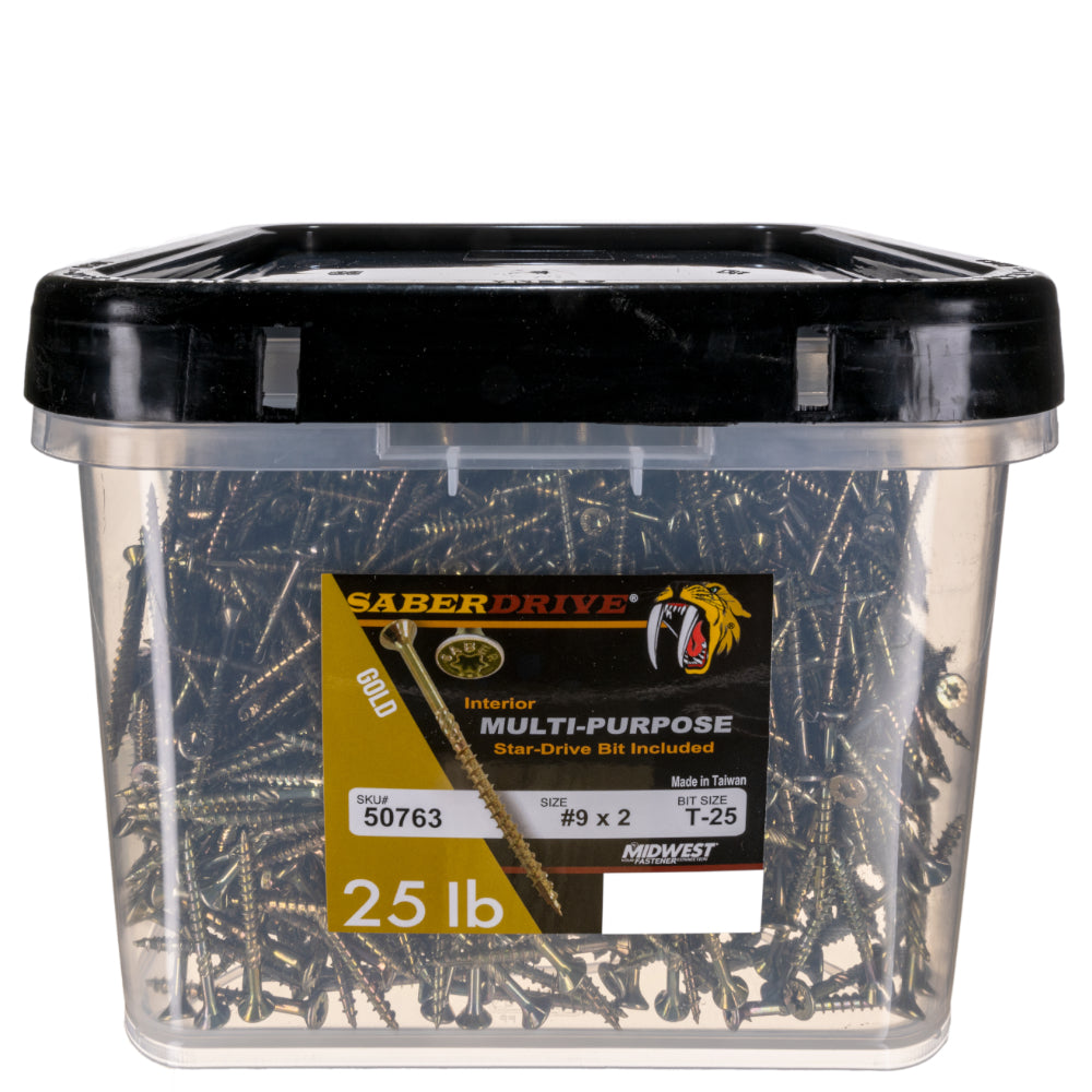 SaberDrive® Gold Zinc Star Drive Multi-Purpose Wood Screws