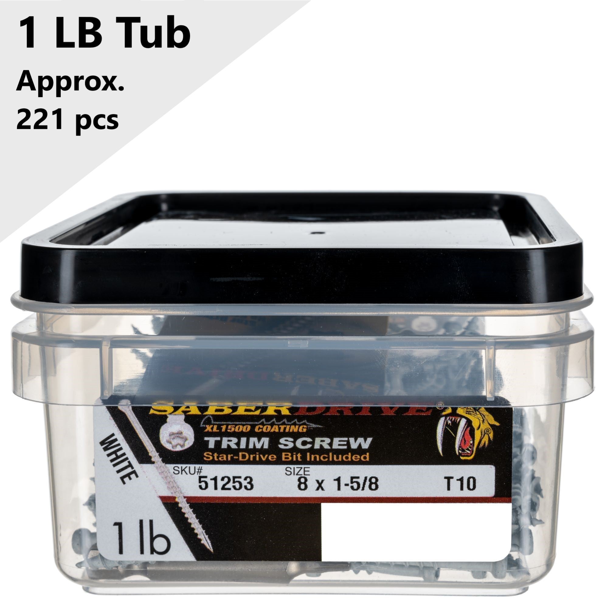 8 x 1-5/8" Star Drive White Trim Saberdrive Screws 1 lb. Tub (221 pcs.)