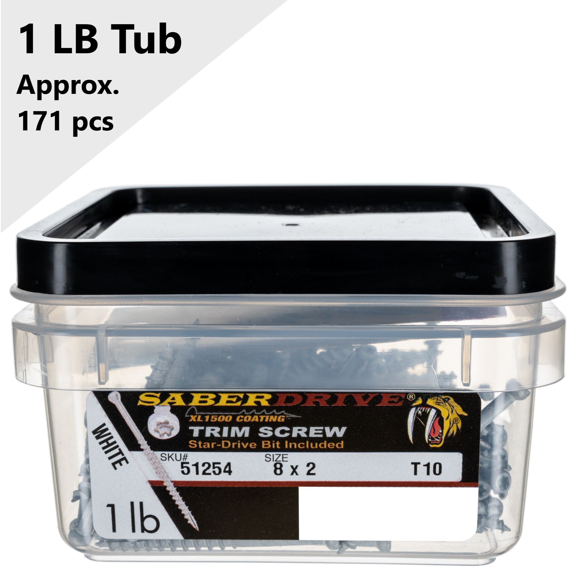 8 x 2" Star Drive White Trim Saberdrive Screws 1 lb. Tub (171 pcs.)