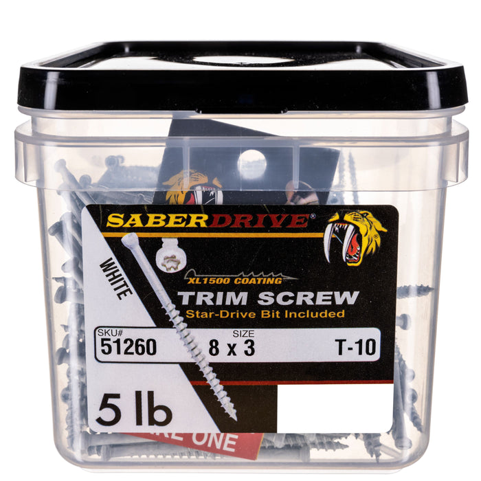 8 x 3" Star Drive White Trim SaberDrive® Screws 5 lb. Tub (581 pcs.)