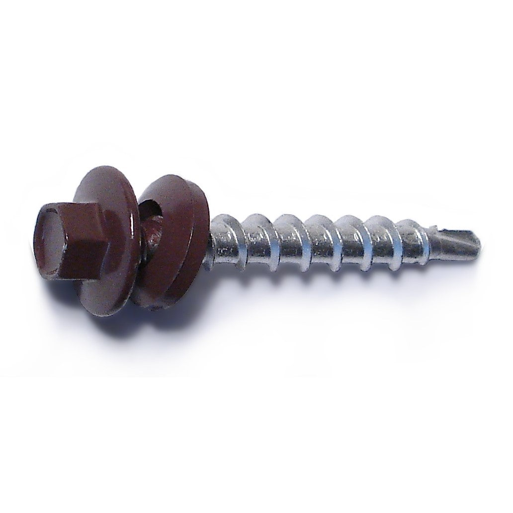 #10 x 1-1/2" Brown Painted Steel Hex Washer Head Pole Barn Self-Drilling Screws