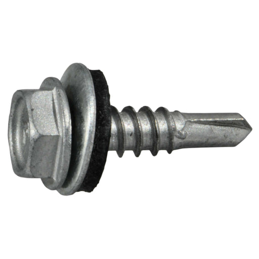 #10 x 3/4" Silver Ruspert Coated Steel Hex Washer Head Self-Drilling Screws with Sealing Washers