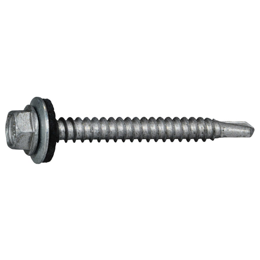 #12 x 2" Silver Ruspert Coated Steel Hex Washer Head Self-Drilling Screws with Sealing Washers