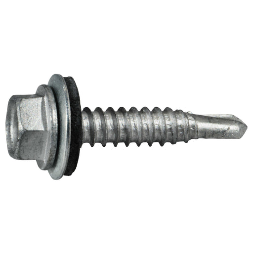 #14 x 1-1/4" Silver Ruspert Coated Steel Hex Washer Head Self-Drilling Screws with Sealing Washers