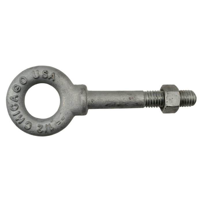 1/2"-13 x 3-1/4" Hot Dip Galvanized Steel Coarse Thread Eyebolts w/Shield Nuts