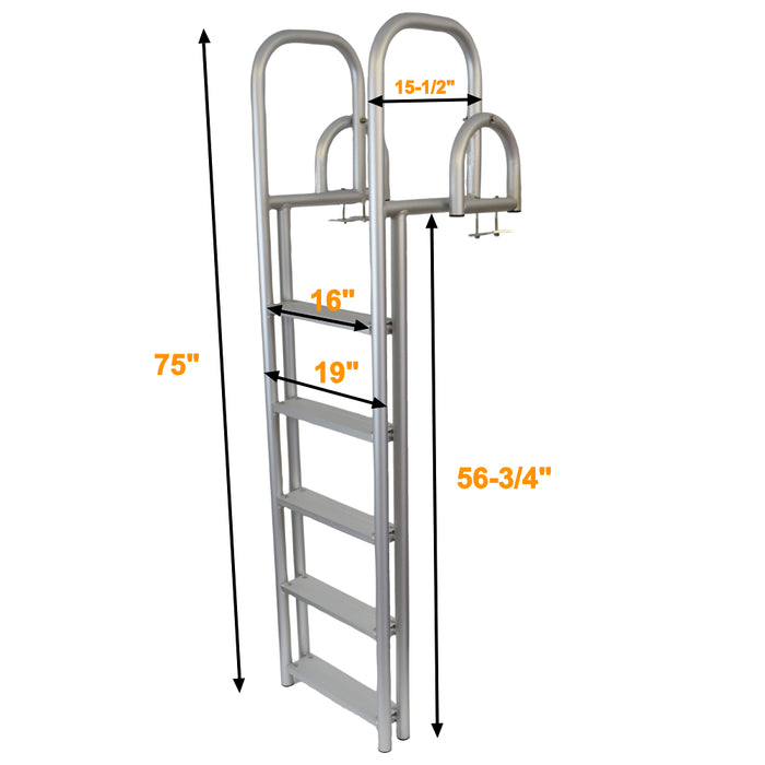 5-Step Heavy Duty Dock Ladder Anodized Aluminum Flip Up