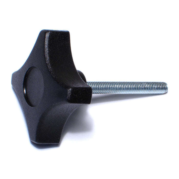 6mm-1.0 x 50mm Black Plastic Coarse Male Threaded Stud 4-Prong Knobs