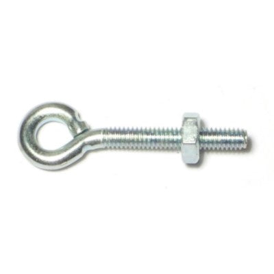 5/32"-32 x 1-5/8" Zinc Plated Steel Coarse Thread Eye Bolts with Nuts