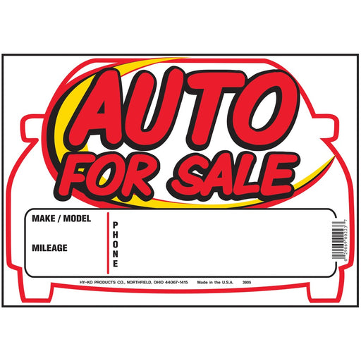 Auto For Sale Sign 8.5" x 12.5" (10 pcs.)