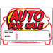 Auto For Sale Sign 8.5" x 12.5" (10 pcs.)