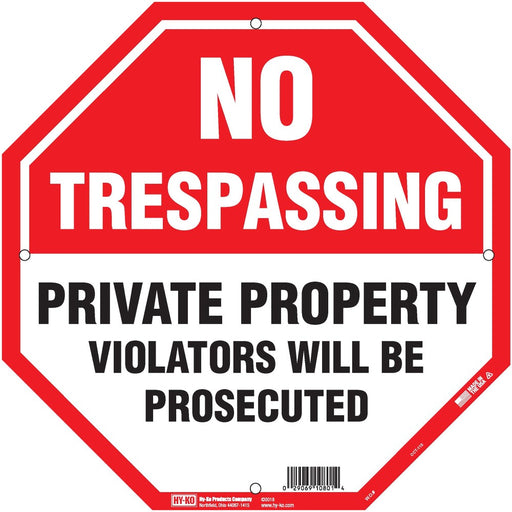 No Trespassing Red Octagon 12X12 Sign 12" (5 pcs.)