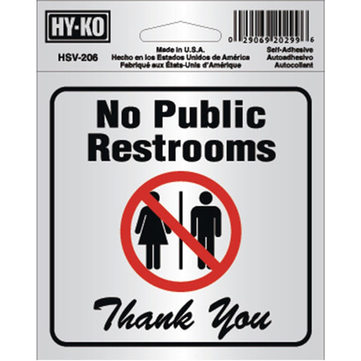 4X4" Self-Adhesive No Restrooms Sign 4" x 4" (6 pcs.)