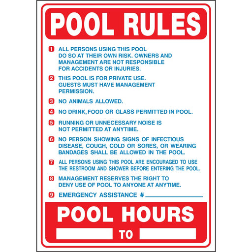 Pool Rules (California) Sign 20" x 28" (5 pcs.)