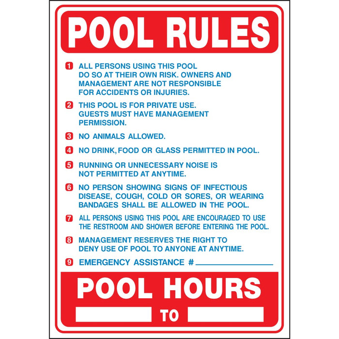 Pool Rules (California) Sign 20" x 28" (5 pcs.)