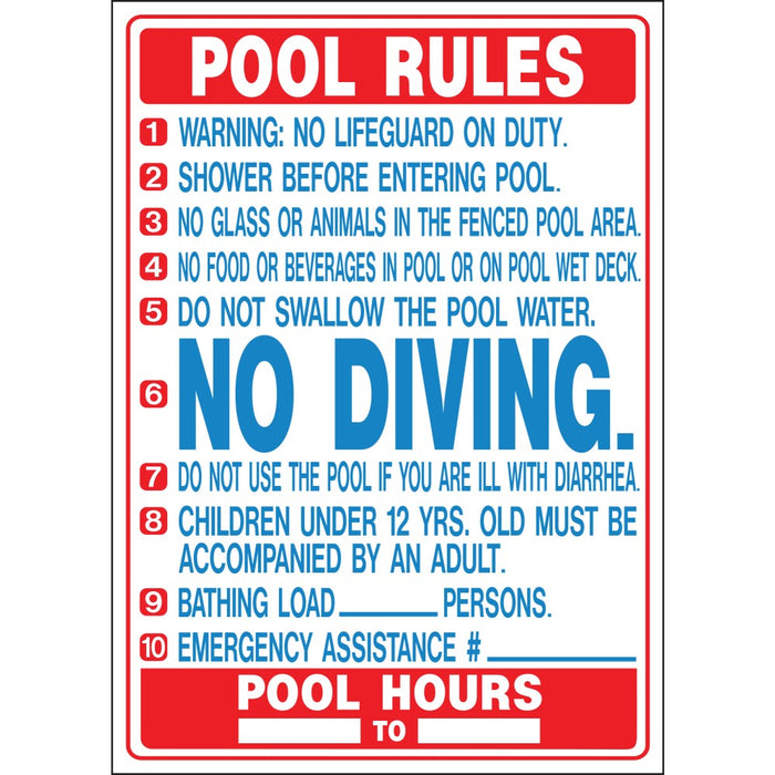 Pool Rules (Florida) Sign 20" x 28" (5 pcs.)