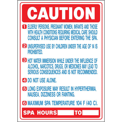 Caution Spa Users (California) Sign 20" x 28" (5 pcs.)