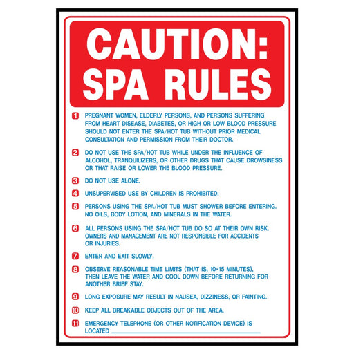 Caution Spa Rules Sign 10" x 14" (5 pcs.)